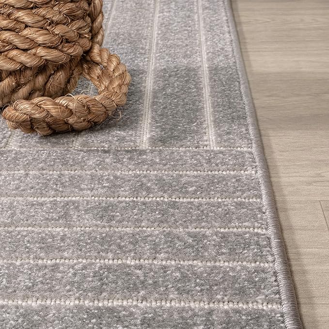 Eyely NCS101B-28 Scandinavian Odense Minimalist Angle Geometric Indoor Runner Rug, Modern, Contemporary, Coastal, Bohemian, Bedroom, Kitchen, Living Room, Non Shedding, Gray/Ivory, 2' x 8'