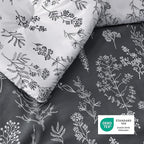 Bedsure Oversized Queen Comforter Set - Dark Grey Bed Set, 3 Pieces Cute Floral Bedding, 1 Soft Reversible Botanical Flowers Comforter and 2 Pillow Shams