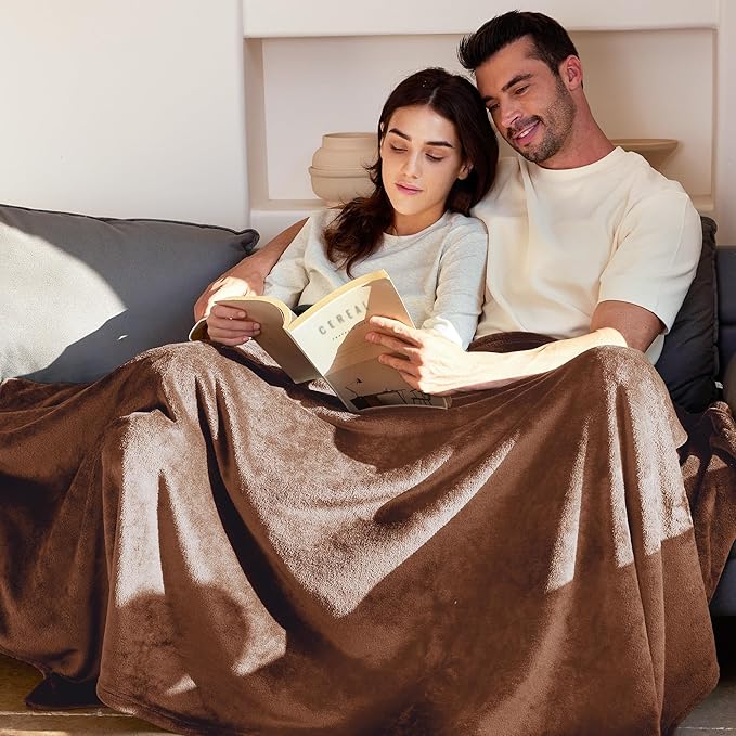 Exclusivo Mezcla Extra Large Fleece Throw Blanket for Couch, Sofa, 300GSM Super Soft and Warm Blankets, Brown Throw All Season Use, Cozy, Plush, Lightweight, 50x70 Inches