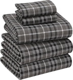 RUVANTI Flannel Sheets Split King Size - 100% Cotton Brushed Split King Bed Sheets Set, Deep Pockets 16 Inches, All Seasons Breathable & Extra Soft, Warm & Cozy, 5 Piece, Grey Plaid