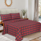 RUVANTI Flannel Sheets Full Size - 100% Cotton Double Brushed Bed Sheets Set, Deep Pockets 16 Inches, All Seasons Breathable & Extra Soft Full Sheets, Warm & Cozy, 4 Piece, Red Plaid