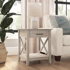 Bush Home End Table with Drawer, Nightstand with Storage, Living Room and Bedroom Furniture, Key West Collection, Washed Gray