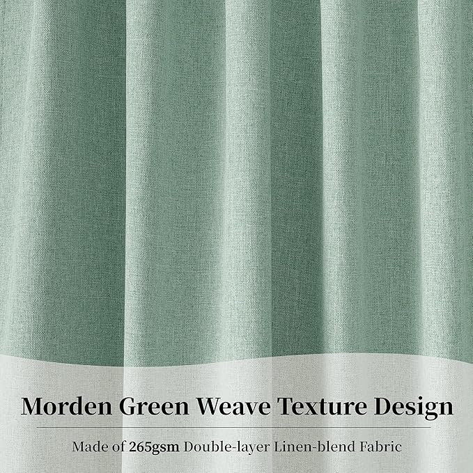 KangBang 108 Inch Fresh Green Blackout Curtains 2 Panels Set for Bedroom, Pinch Pleated/Rod Pocket/Back Tab/Hook Belt Thermal Insulated Morden Drapes for Cottage Urban Cameo Green, 52x108