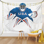Ambesonne Sports Tapestry, USA Hockey Goalie Protection Jersey Sport Wear Activity Hobby Illustration, Wall Hanging for Bedroom Living Room Dorm Decor, 40" X 60", Burgundy White