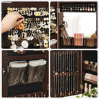 SONGMICS Jewelry Cabinet Armoire with Mirror, Wall or Door Mount Storage Organizer with Full-Length Frameless Mirror, Lockable Cabinet with Built-in Small Mirror, Shelves, Christmas Gift Idea, Brown