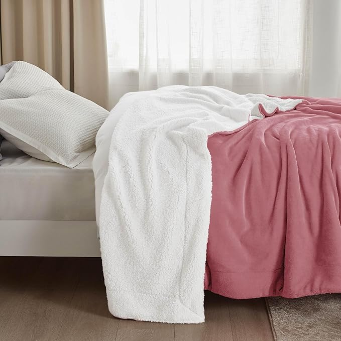 Bedsure GentleSoft Sherpa Fleece Blankets Queen Size for Bed - Thick and Warm Throw for Girls and Women, Soft Fuzzy Plush Queen Blanket for Winter, Dusty Rose, 90x90 Inches