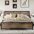 LIKIMIO King Bed Frame with Headboard and Footboard, Metal Strong Supports, Easy Assembly, Noise-Free, No Box Spring Needed, Walnut