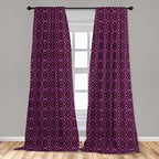 Ambesonne Lattice Window Curtains, Abstract Symmetric Pattern with Geometric Elements in Pink Color Shade, Lightweight Decor 2-Panel Set with Rod Pocket, Pair of - 28" x 84", Brown Magenta