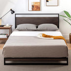ZINUS Suzanne Bamboo and Metal Platform Bed Frame, 7-Inch Low Profile, Solid Steel Construction, No Box Spring Needed, Wood Slat Support, Easy Assembly, Grey Wash, Queen