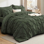 Bedsure King Size Comforter Set Olive Green - Bed in a Bag Bedding Set 7 Pieces, GentleSoft™ Pintuck Bed Set Gift for Family, Pinch Pleat Olive Green Comforter with Sheets, Pillowcases & Shams