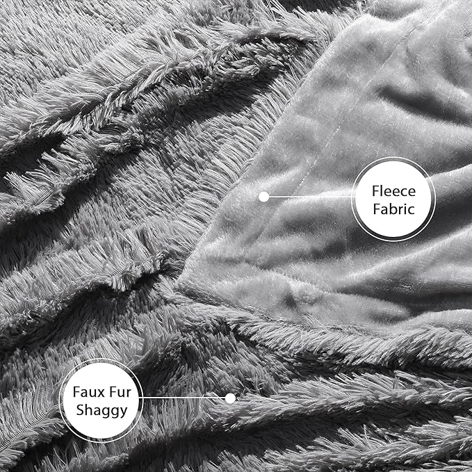 Tuddrom Decorative Extra Soft Faux Fur Throw Blanket 70" x 78",Solid Fuzzy Reversible Fluffy Cozy Plush Mink Fleece Comfy Microfiber Blanket for Couch Sofa Bed, Grey