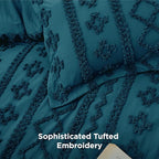 Bedsure Tufted Boho Comforter Set King Size - Teal Boho Bed Set, GentleSoft 3 Pieces Farmhouse Shabby Chic Embroidery Bedding, Gifts for Woman, Soft Jacquard King Comforter for All Seasons