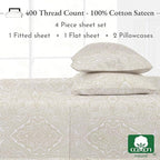 California Design Den Full Size Bed Sheets Set - 400 Thread Count Sateen, Natural 100% Cotton Sheets, Deep Pocket Cooling and Durable Bedding - Paisley Pattern, Beige