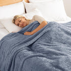 Exclusivo Mezcla Plush Fuzzy Fleece Bed Blanket Queen Size, Super Soft, Fluffy and Warm Blankets，Suitable for All Seasons (Stone Blue, 90x90 Inches)