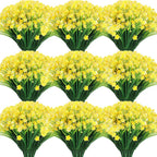 Hoteam 40 Bundles Fall Outdoor Artificial Flowers Plants Uv Resistant Outside Faux Flowers Plastic Fake Plants Outdoor Summer Four Seasons Decoration Shrubs Garden Porch, Yellow