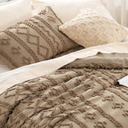 Bedsure Tufted Boho Comforter Set California King Size - Light Brown Boho Bed Set, GentleSoft™ 3 Pieces Farmhouse Shabby Chic Embroidery Bedding, Gifts for Woman, Jacquard Comforter for All Seasons