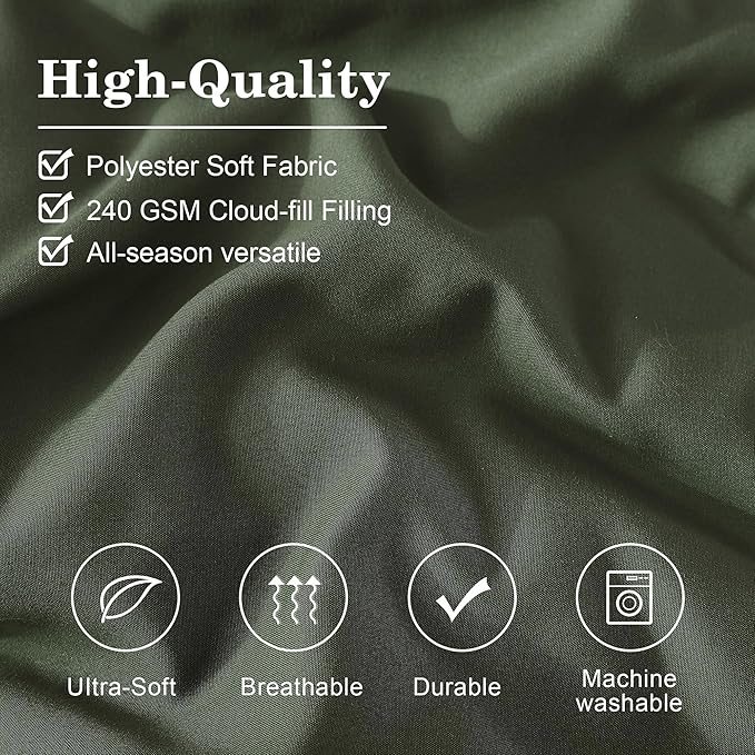 Monbix Twin XL Size Comforter Set - Extra Long 5 Pieces Dorm Bedding Sets, Quilting Design Fluffy Bed in a Bag Twin XL with Sheets, Pillowcase & Sham(Olive Green)