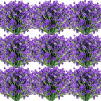 Hoteam 50 Bundles Outdoor Artificial Flowers Plants Uv Resistant Outside Faux Flowers Plastic Fake Plants Outdoor Summer Fall Seasons Decoration Shrubs Garden Porch Box, Purple