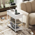 WLIVE Narrow Side Table with Charging Station, Couch Side Table for Living Room, Narrow End Table for Bedroom with Fabric Drawer, USB Ports and Power Outlets, Samll Nightstand Bedside Tables, White