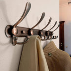 Dseap Wall Mounted Coat Rack - 5 Tri Hooks, Heavy Duty, Stainless Steel, Metal Coat Hook Rail for Coat Hat Towel Purse Robes Mudroom Bathroom Entryway,Antique Copper