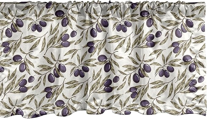 Ambesonne Olive Window Valance, Digitally Generated Hand Drawn Style Botanical Blossoms, Curtain Valance for Kitchen Bedroom Decor with Rod Pocket, 42" x 18", Quartz Taupe