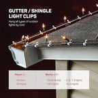 SEWANTA Christmas Light Clips - Set of 200 Mini Clips for Gutters and Shingles - Hanging Outdoor Lights - USA Made - No Tools Required