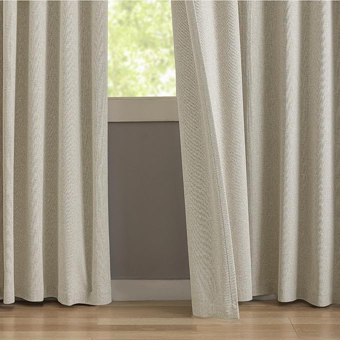 KangBang Black Out Pinch Pleat Linen Curtains 96 Inches Long, Pinch Pleated Blackout Drapes for Living Room Office with Hooks, Baby Sleep Friendly Home Decor(2 Panels,42Wx96L, Linen Color)