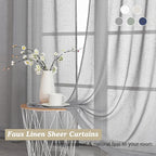 Aiyufeng Gray Faux Linen Sheer Curtains 96 Inches Long 2 Panels, Light Filtering Textured Soft Rod Pocket Window Curtain Panels for Farmhouse Living Room Bedroom, Each 40Wx96L Inch, Grey