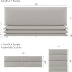 Vänt Upholstered Wall Panels - King/Cal King Size Wall Mounted Headboards – Zigrino Leather Oyster – Panel Size 39” Wide x 11.5” High - Pack of 4 Panels