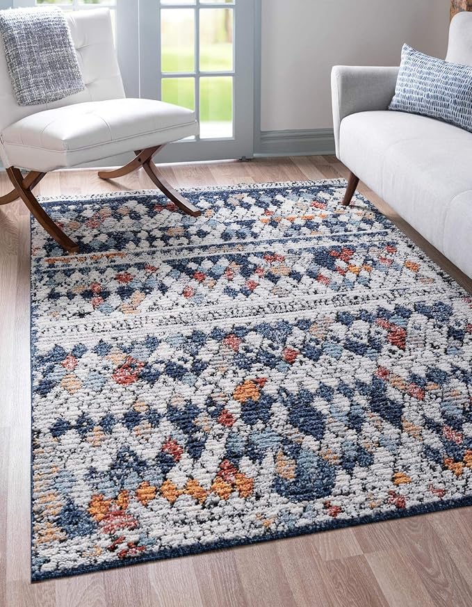 Rugs.com Morocco Collection Rug – 5' x 8' Navy Blue High-Pile Rug Perfect for Living Rooms, Large Dining Rooms, Open Floorplans