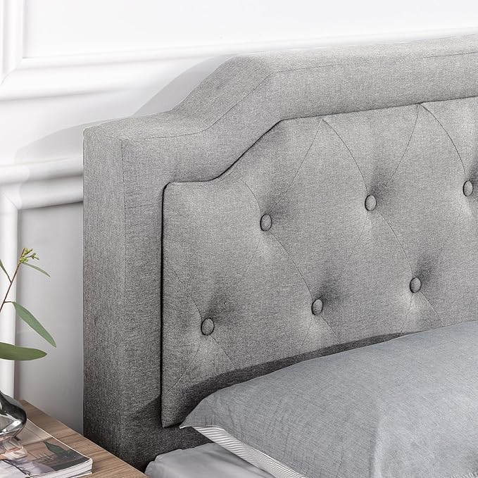 Zinus Kellen Upholstered Scalloped Platform Bed Frame, Mattress Foundation, Wood Slat Support, No Box Spring Needed, Eco Friendly WonderBox (TM), Easy Assembly, Dark Grey, King