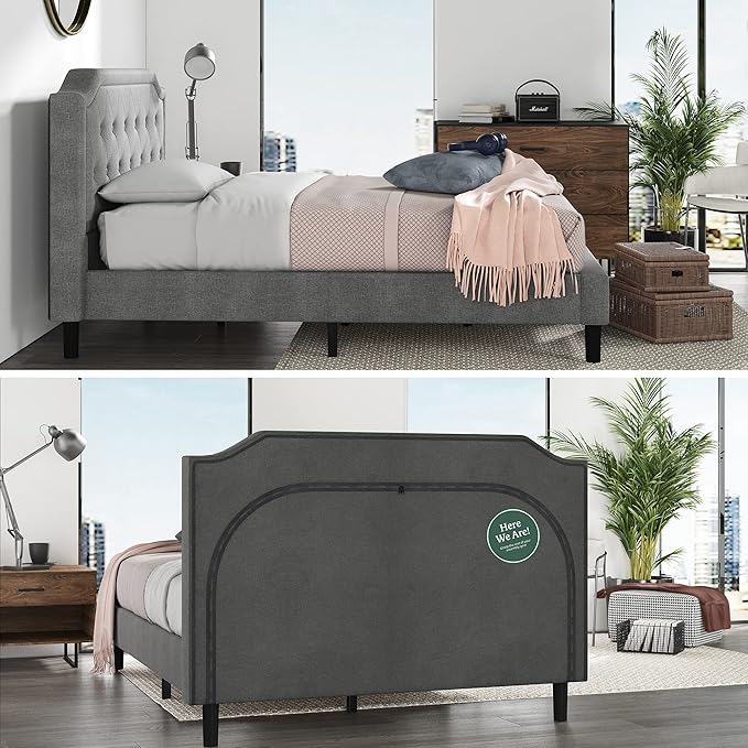ZINUS Kellen Upholstered Scalloped Platform Bed Frame, Mattress Foundation, Wood Slat Support, No Box Spring Needed, Easy Assembly, Full