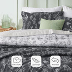 Bedsure Full Comforter Set - Dark Grey Bed Set, 3 Pieces Cute Floral Bedding, 1 Soft Reversible Botanical Flowers Comforter and 2 Pillow Shams