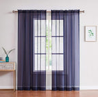 LINENZONE Pair of 2 Rod Pocket Short Window Treatments. Great Farmhouse Style Sheer Curtains for Living Room, Bedroom, Dining Room, Patio or Canopy Bed. (Amazing Sheers - 56" W x 63" L, Blue Navy)