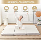 Folding Memory Foam Mattress, 4" Tri-fold with Breathable Washable Bamboo Fiber Cover, Foldable Guest Bed for Camping, Road Trip, Queen