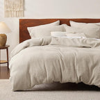 Bedsure Cotton Duvet Cover Full - 100% Cotton Waffle Weave Beige Duvet Cover Set, GentleSoft™ and Breathable Bedding Set for All Season, 3 Pieces, 80"x90"
