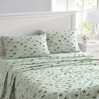 Laura Ashley - Flannel Sheets Twin Size, Anti-Pilling & Wrinkle Resistant Cotton, Touchably Soft for All-Season Comfort - Bed Sheets with Matching Pillowcase & Fitted Sheet (Holiday Pups Green)