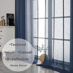 Aiyufeng Linen Textured Blue Sheer Curtains 72 inches Long 2 Panels, Sheer Navy Blue Curtains Breathable Elegant Drapes for Living Room Kitchen, 40Wx72L inch