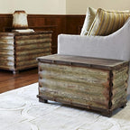 Household Essentials Decorative Trunk, Rustic, Small, Wood Frame and Metal Siding, Spacious and Handmade, Fully Opening Lid, Black Interior, Driftwood and Silver