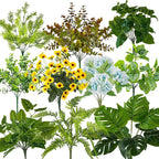 WINTS 17 Bundles Outdoor Artificial Plants UV Resistant Fake Greenery Stems Faux Shrubs Plastic Plant for Outdoor Planter Porch Patio Garden Window Box Home Decor