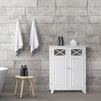 Teamson Home Dawson Wooden Freestanding Floor Cabinet with 1 Fixed 1 Adjustable Shelves 3 Storage Spaces 2 Glass Paneled Doors and 2 Clear Knobs, White