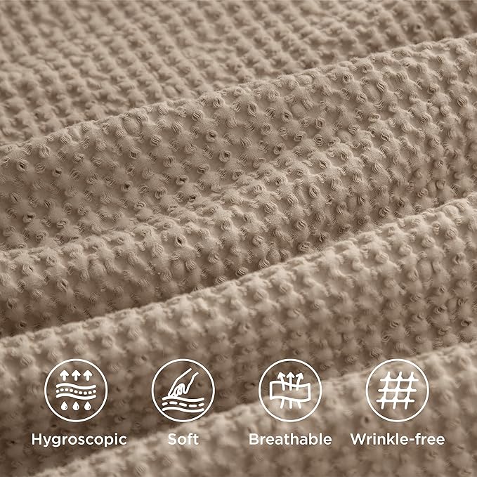 Bedsure Cotton Duvet Cover Queen - 100% Cotton Waffle Weave Khaki Duvet Cover Queen Size, GentleSoft™ and Breathable Tan Bedding Set for All Season, 3 Pieces, 90"x90"