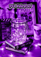 Minetom Halloween Fairy Lights, 33Ft 100 LED Battery Operated Fairy Lights, Waterproof Copper Wire Mason Jar Lights for Home Party Ghost Haunted House Indoor Outdoor Halloween Decorations, Purple