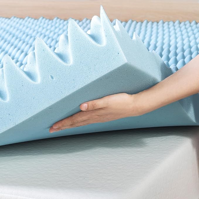 Best Price Mattress 4 Inch Egg Crate Memory Foam Mattress Topper with Cooling Gel Infusion, CertiPUR-US Certified, Twin, Dorm Essentials, Light Blue