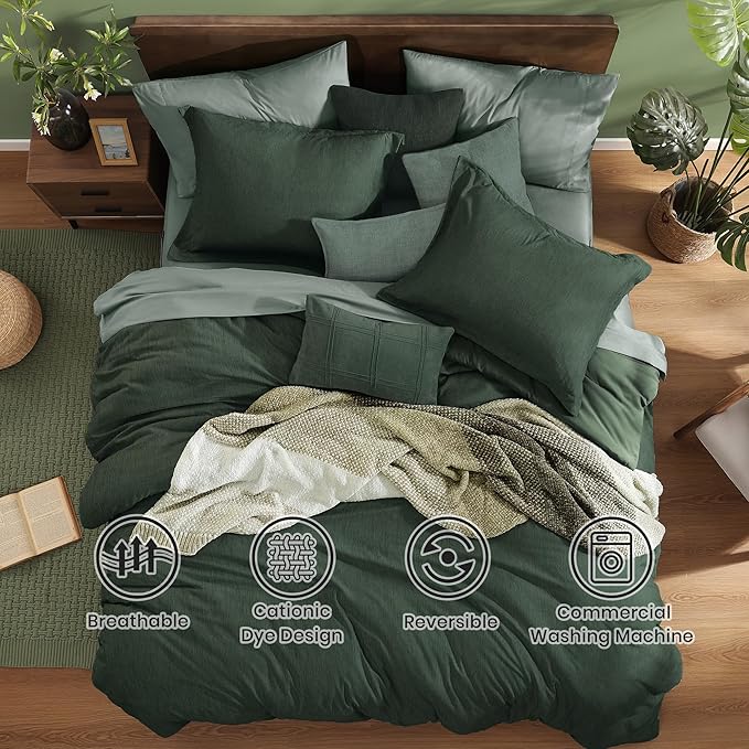 Monbix Queen Comforter Set - 7 Pieces Cationic Dyeing Deep Forest Bed in a Bag Queen Bedding Sets with Comforter, Sheets, Pillowcases & Shams, Reversible Bedding Comforters Sets