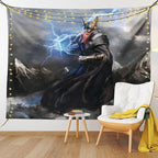 Lunarable Viking Tapestry, Thor Mjolnir and Thunder Flying Over Mountains Angry Warrior from Norse Myths, Wide Wall Hanging for Bedroom Living Room Dorm, 80" X 60", Grey Yellow