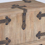 Household Essentials Decorative Trunk, Victorian, Small, Chinese Fir Wood, Aged-Wood Finish with Metal Accents, Fully Opening Lid, Stout Design, Ring Handles
