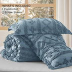 Bedsure Tufted Boho Comforter Set Queen Size - Grayish Blue Boho Bed Set, GentleSoft™ 3 Pieces Farmhouse Shabby Chic Embroidery Bedding, Gifts for Woman, Soft Jacquard Queen Comforter for All Seasons