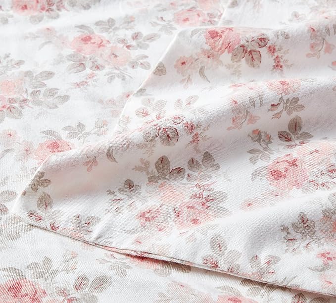 Laura Ashley - Flannel Sheets King Size, Anti-Pilling & Wrinkle Resistant Cotton, Touchably Soft for All-Season Comfort - Bed Sheets with Matching Pillowcases & Fitted Sheet (Lisalee Pink)