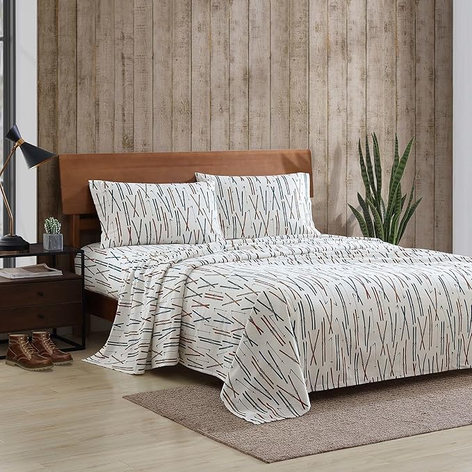 Eddie Bauer - Full Sheets, Cotton Flannel Bedding Set, Brushed For Extra Softness, Cozy Home Decor (Ski Line White, Full)